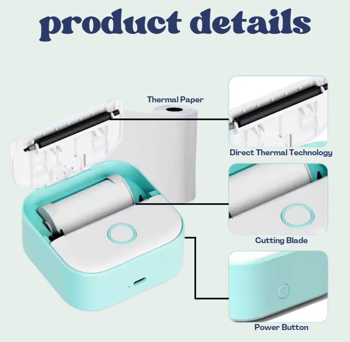 Studova Mini Thermal Printer - Inkless Self-Adhesive Printer